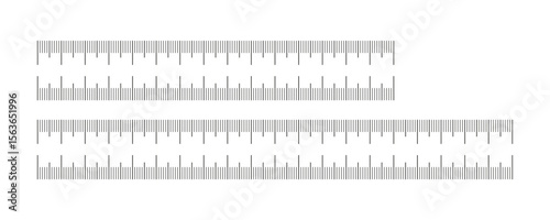 Metric rulers. Metrics indicator 15, 20 cm. Measuring tool. Scale for ruler in centimeters. Fifteen, twenty centimeters measuring scales. Measuring scales black icon.