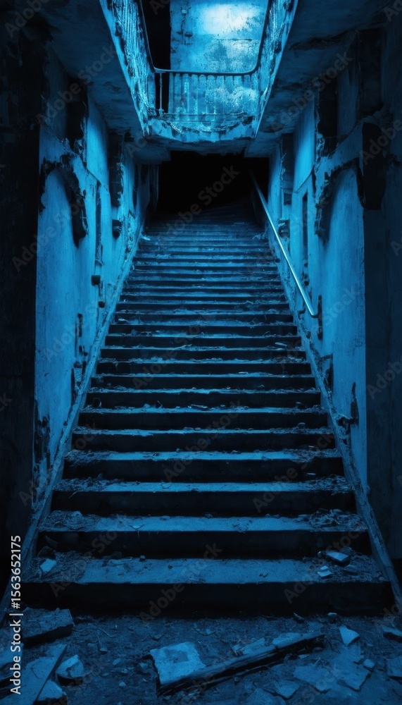 Fototapeta premium Ancient stone steps ascend, a concrete stairway to the sky within an old city building