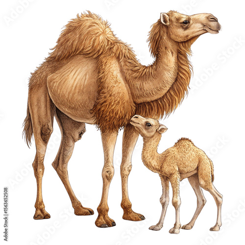 drawing of a camel with baby camel