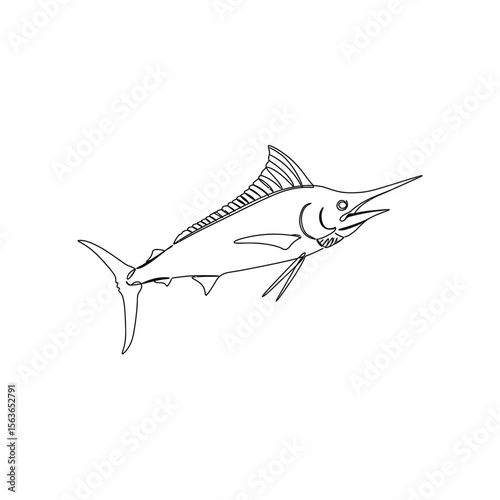 Line art illustration of marlin fish