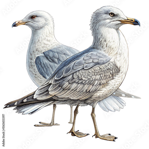 Modern illustration with seagulls A realistic sketch