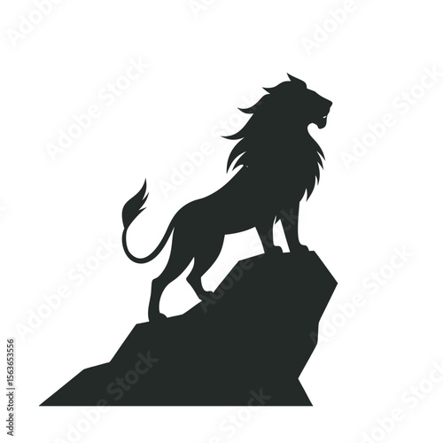 Lion Posing On Cliff Rock Silhouette