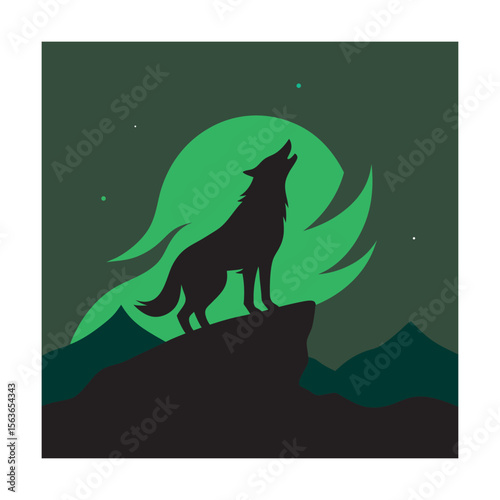 Howling Wolf Under Northern Lights Silhouette