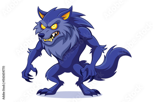 Cartoon Werewolf Illustration with Angry Expression and Sharp Claws