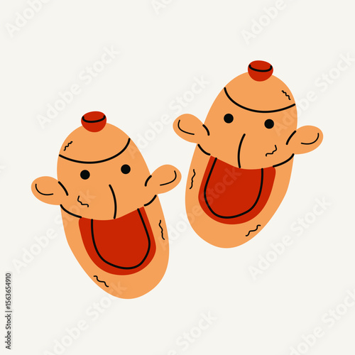 Home cartoon slippers for kids and adults. Fluffy teddy bear-shaped slippers, winter footwear for house . Warm comfortable bedroom footwears racy vector collection