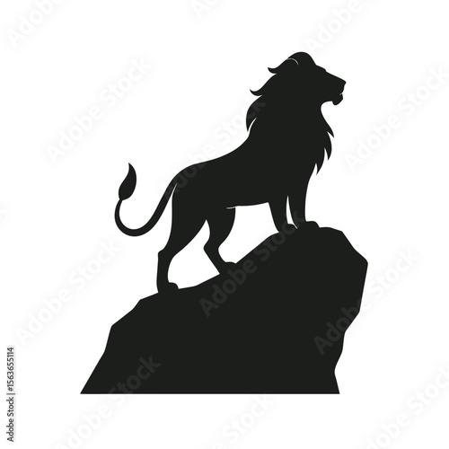 Lion Standing On Rock Cliff Edge