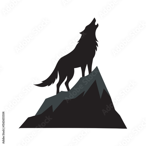 Howling Wolf On Mountain Peak Silhouette