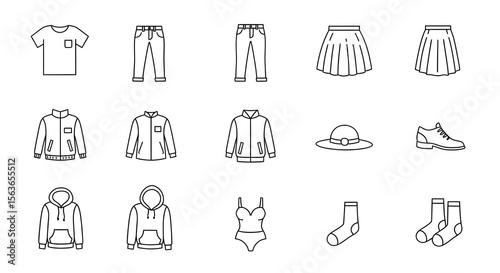 Clothing and Apparel Line Icon Set - Minimalist Fashion Vector Illustration