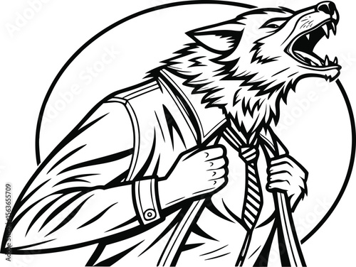 Werewolf ripping open shirt in anger isolated on white background
