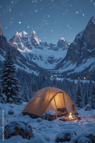 Winter Haven: A Warm Glow Amidst the Snowy Wilderness 
겨울의 안식처: 설산 속 따스한 빛