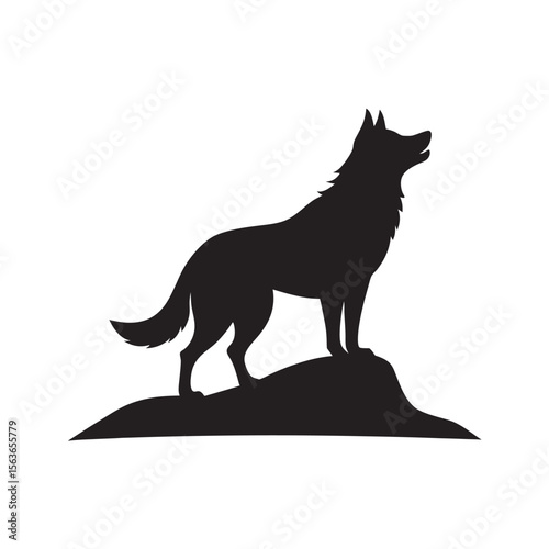 German Shepherd Howling On Hill Landscape