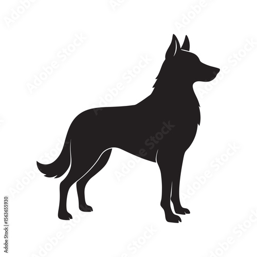 Alert German Shepherd Howling In Forest