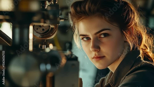 Young Woman Focused on Work in Industrial Setting Closeup