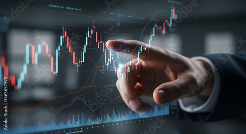 Businessman Analyzing Stock Market Data on Digital Display