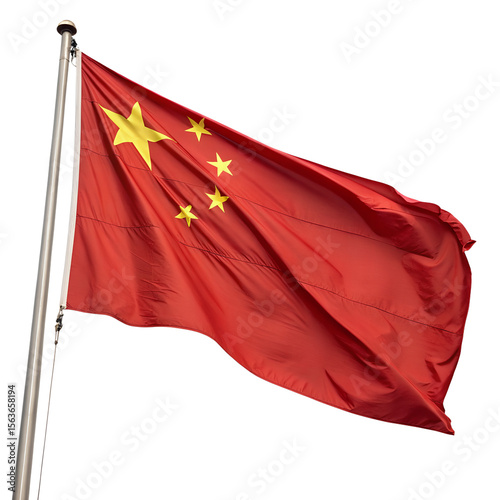 A chinese flag billows in the wind, isolated on transparent background photo