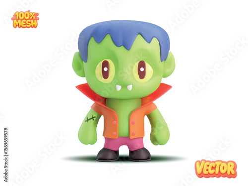 Vector realistic isolated cute zombie character for Halloween isolated on white background.