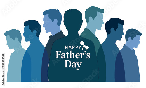 Happy father's day illustration with silhouettes of men in blue tones
