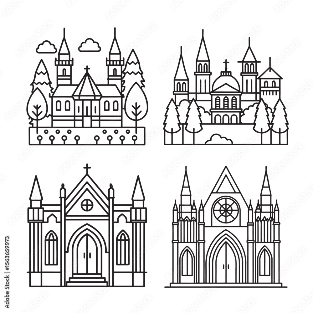 Fototapeta premium line art of european culture set bundle on the white background