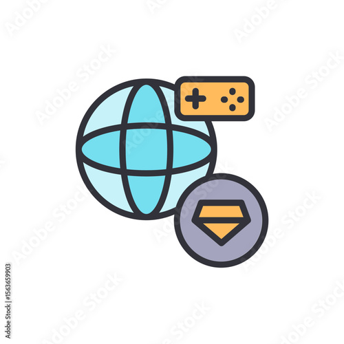 Global Gaming Platform With Download Functionality And Controller Icon