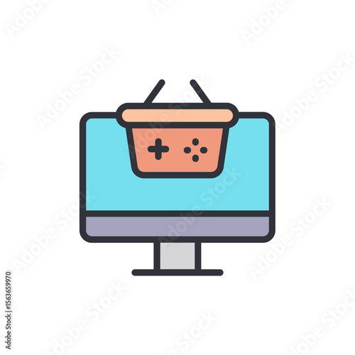 Online Gaming Store Concept With Shopping Basket On Computer Screen