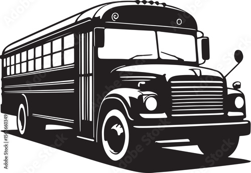 Vintage school bus illustration transportation black and white
