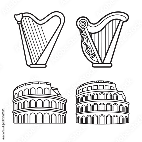 line art of european culture set bundle on the white background