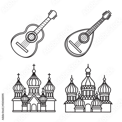 line art of european culture set bundle on the white background