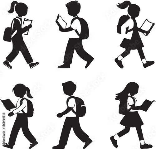 Children walking with books and backpacks students