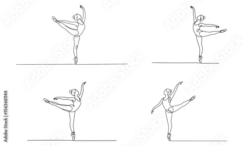Ballet dancer elegant poses in line art showing balance and grace
