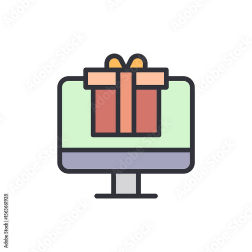 Computer Screen Displaying Present For Digital Gift Giving Celebration