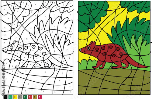 Engaging Quoll Color by Number activity for kids, featuring a dingo-like marsupial in its natural habitat, perfect for early learning, fine motor skills, and creative fun.