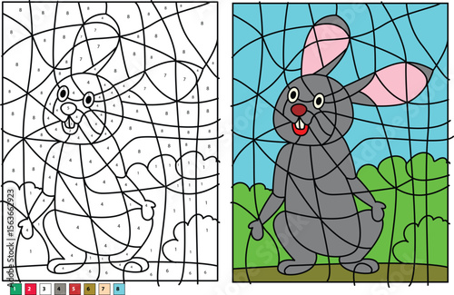 Fun rabbit color by number puzzle for children, combining learning and play for early education and creative development.
