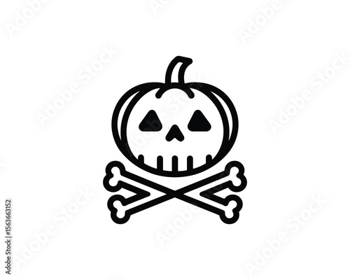 Halloween pumpkin skull and crossbones icon for spooky celebrations