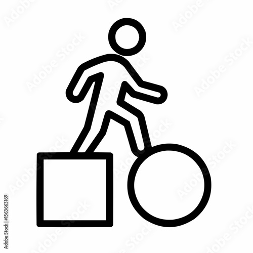 Figure stepping from square to circle. Unconventional thinking