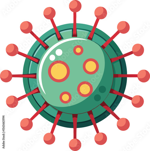  Coronavirus cell with protein spikes, scientific virus structure illustration, isolated on white background