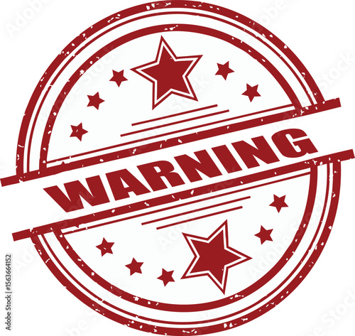Red circular warning stamp with stars and distressed texture