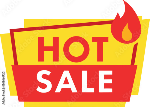 Bold red and yellow hot sale banner with fiery flame graphic