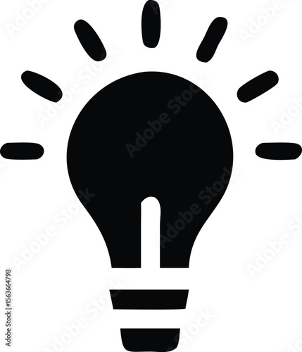 Simple black silhouette of a glowing light bulb symbolizing ideas and innovation