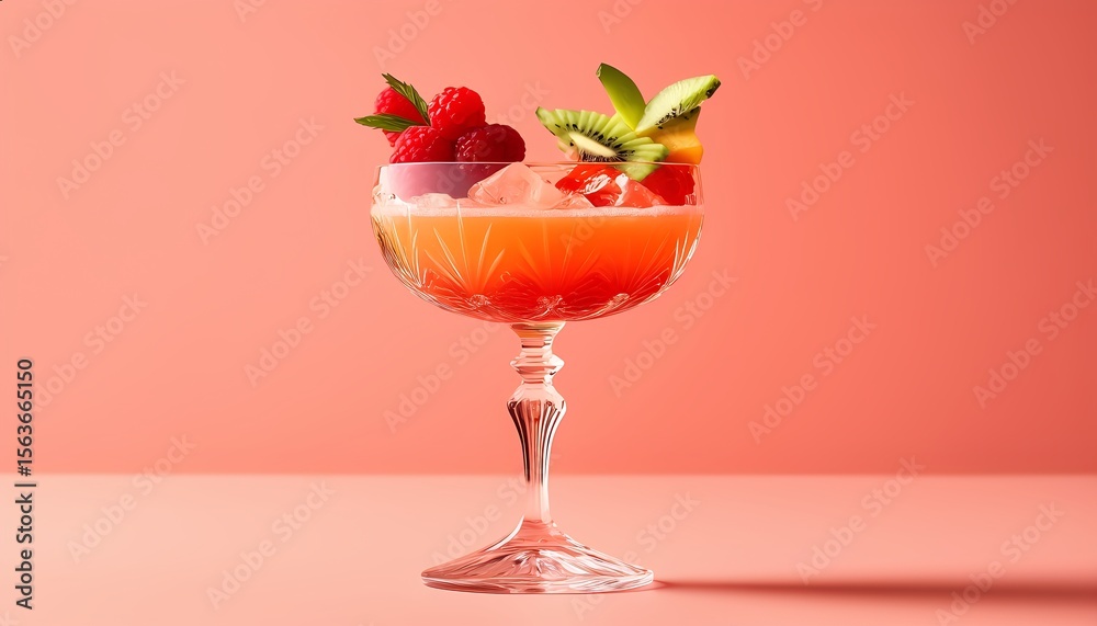 Elegant cocktail with fruit garnish in a crystal glass Elegant cocktail with fruit garnish in a crystal glass