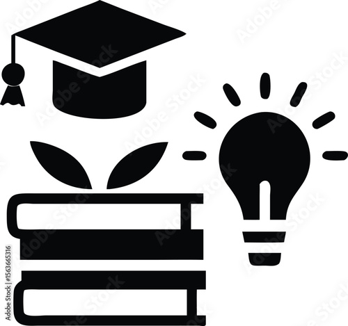 Graduation cap books and lightbulb symbols of education knowledge and innovation