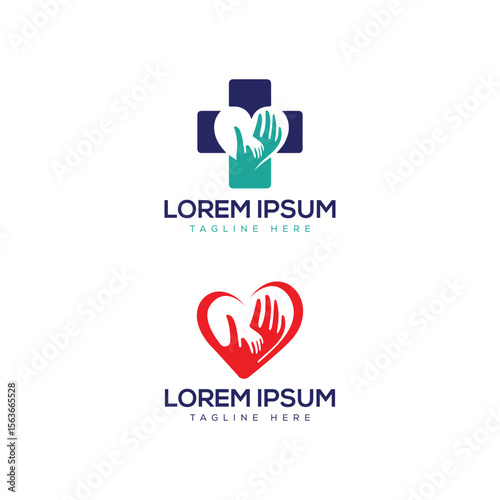 medical care health care wellness hand care plus logo design modern minimal concept