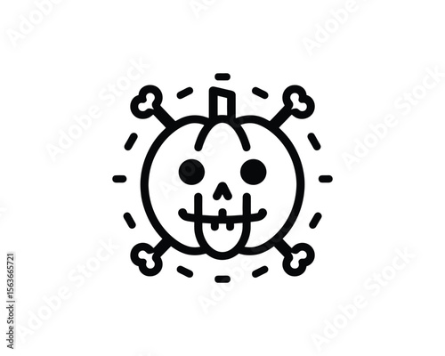 Spooky halloween pumpkin with crossed bones and dashed circle