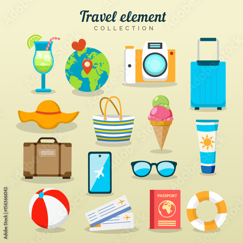 Travel set. Travel concept. Set of travel objects isolated design. Hand drawn element flat illustration.