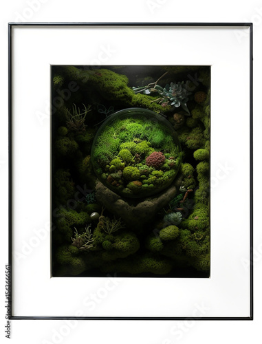 AI illustration of the world of moss terrarium plants.	