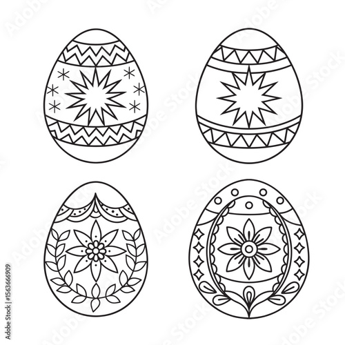 line art of ukrainian pysanka egg decorated set bundle on the white background