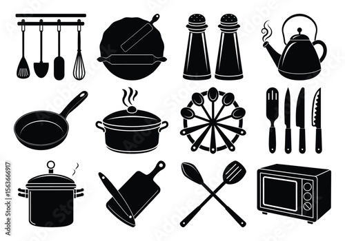"Complete Kitchen Tools Silhouette Bundle | Cooking & Kitchenware Vector Pack"