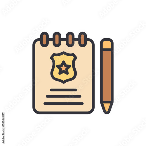 Law Enforcement Equipment Depicts Police Badge On Note With Pen Ready