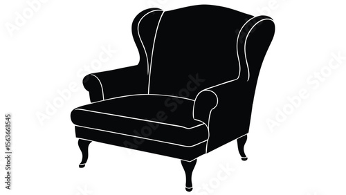 Elegant Wingback Armchair Silhouette Illustration