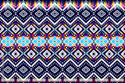 Abstract geometric design of ethnic rugs, fabric, clothing, rugs, vector illustrations, embroidery style, seamless, and wallpaper.