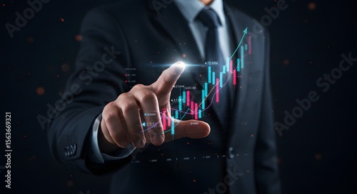 Businessman Pointing at Financial Growth Chart, Business Success Concept